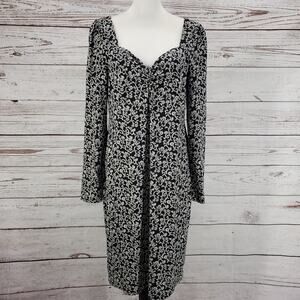 Boden Women's Black White Floral Square Sweetheart Neck Dress Size 14